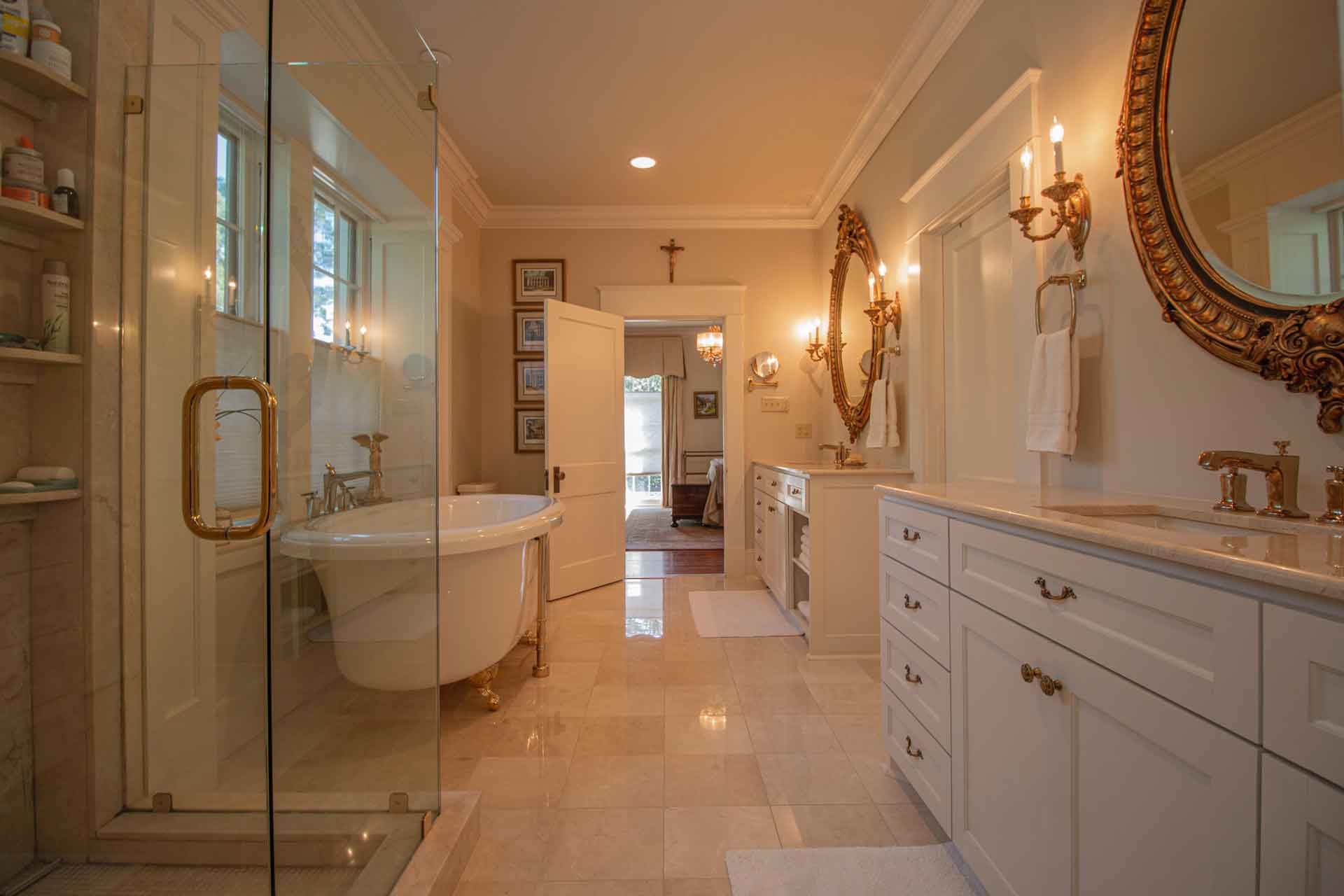 Luxurious bathroom with new tile floors